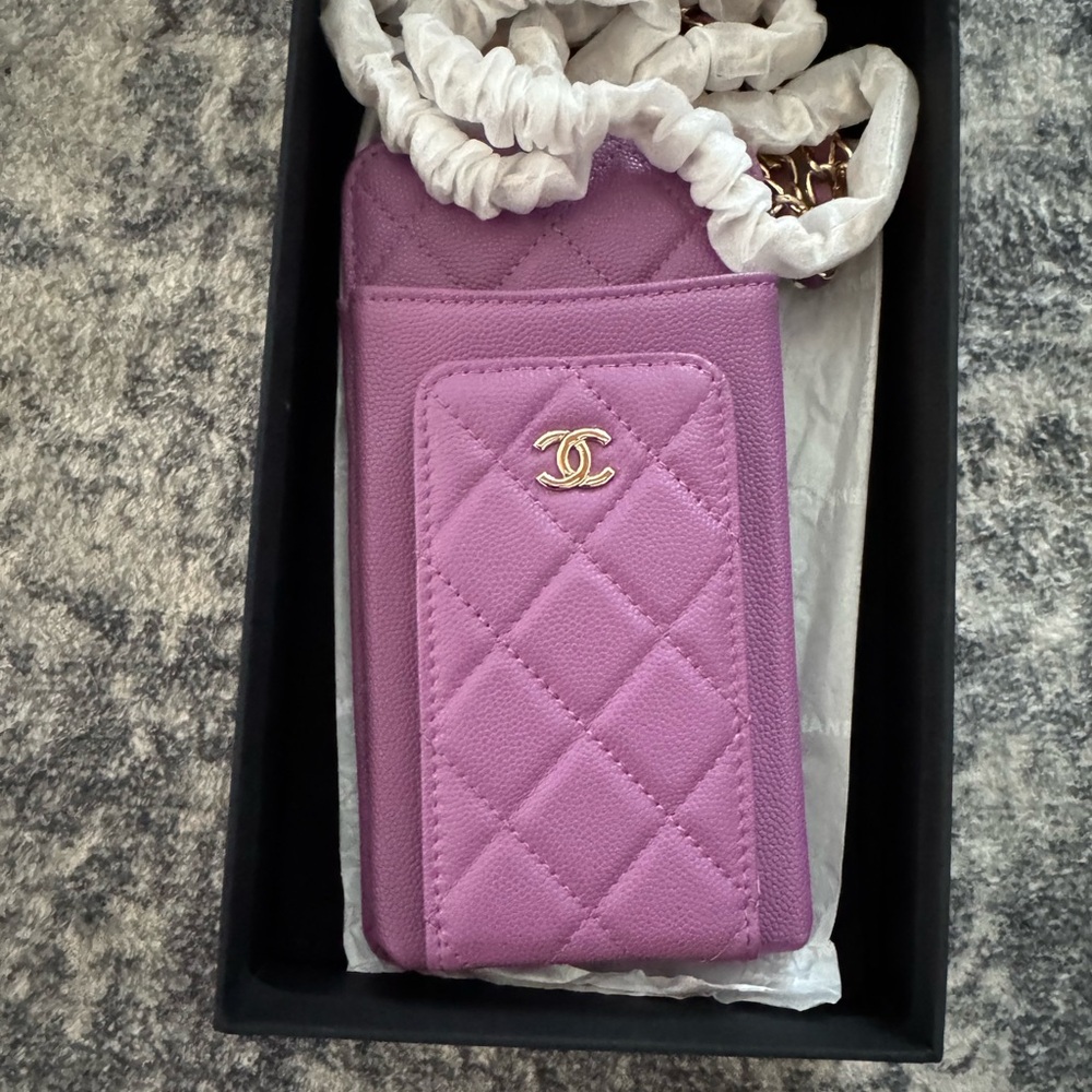Chanel Purple Quilted Leather Phone Case